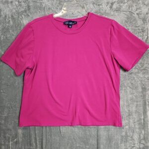 susan graver Style Pink Top Lg cotton blend short sleeve